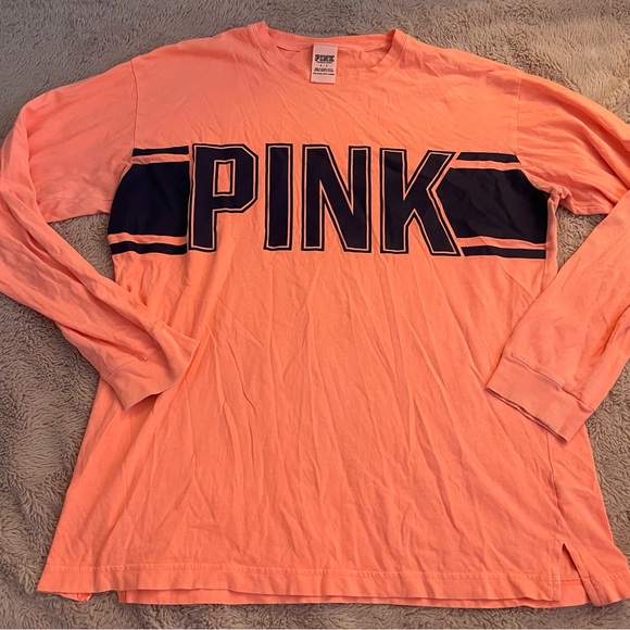 Victoria’s Secret PINK Salmon Orange Logo Long Sleeve Sweater - Picture 3 of 8